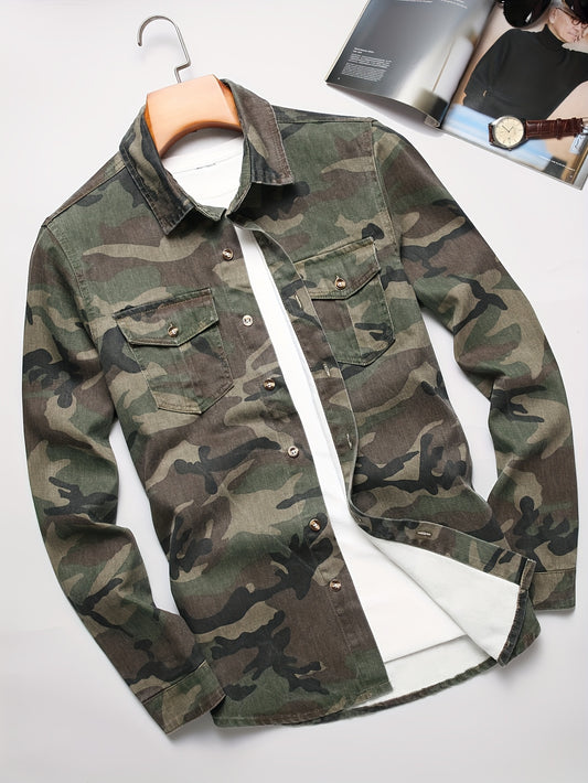 Men'S Camouflage Shirt - Button-Up Long Sleeve Formal & Everyday Shirt in Green/Brown/Black/Gray/White/ - Non-Stretch Fabric for Office, Outdoor, Casual Events - Spring/Fall Business-casual Attire, Outdoor Clothing, Classic Collared Design, Durable Fabri