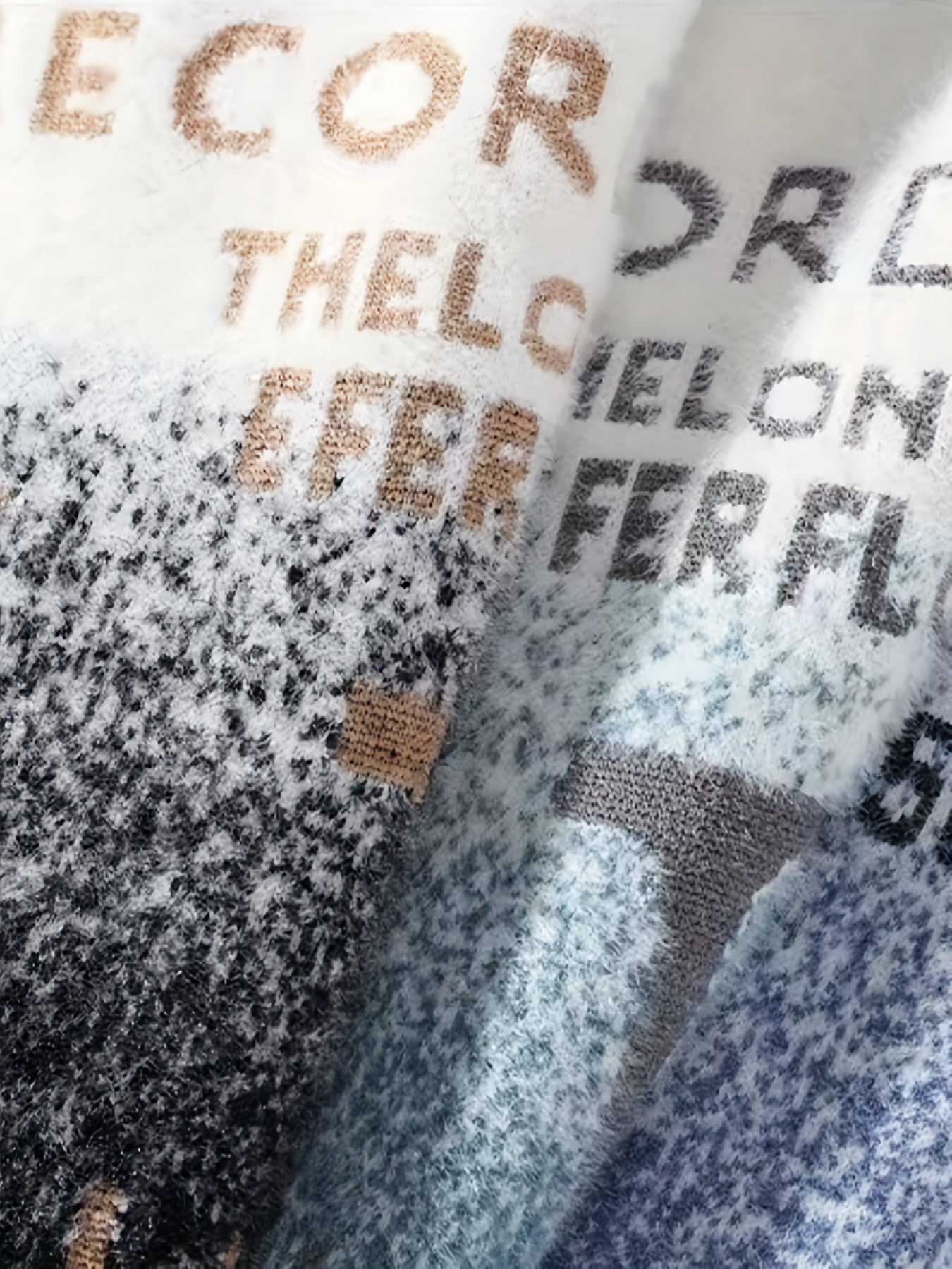 Men's Warm Sweater, Nylon Double-Needle Fleece, Soft Knit Pullover, Gradient Letter Print, Regular Fit, Long Sleeve, Round Neck, Polyester Lining, Ribbed Cuffs, Casual Daily Wear