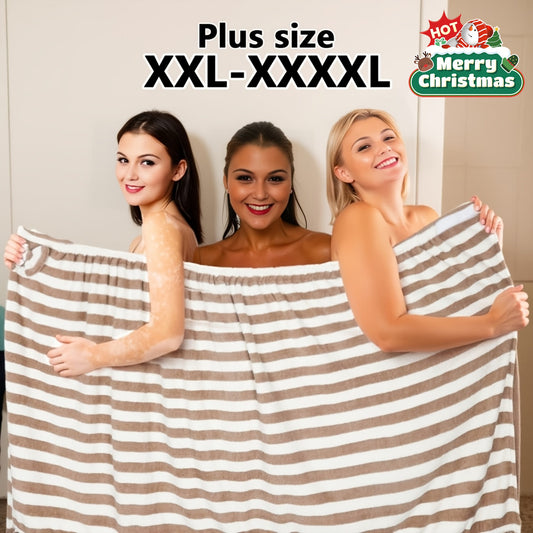 2pcs 80*215cm 350gsm Suitable for XXL-XXXXL Extra Large Bath Skirt + Cap Set, 31.5*84.64in Adjustable Striped Bath Towel, Super Soft Polyester, Ideal for Home, Travel, Sauna, Fitness, Spa, Bathroom, Pool, Christmas Gift, Wash Cloths