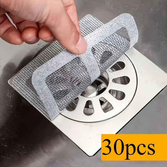 30pcs Shower Drain Hair Catcher Stickers - Adhesive Bath, Sink, Tub Drain Covers - No Tools Needed, Easy Application - Clog Prevention, Bathroom Cleaning - Compatible with Shower, Bathtub, Floor Drain - (30 Count), Flexible Mesh Design, Plastic Construct