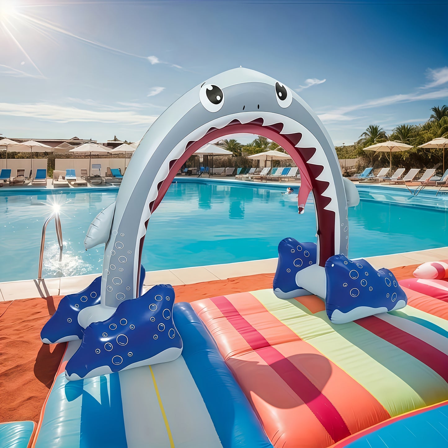 Durable PVC Water Sprinkler Archway for Backyard, Lawn & Pool Party, Inflatable Summer Fun Decor (250cm*175cm)