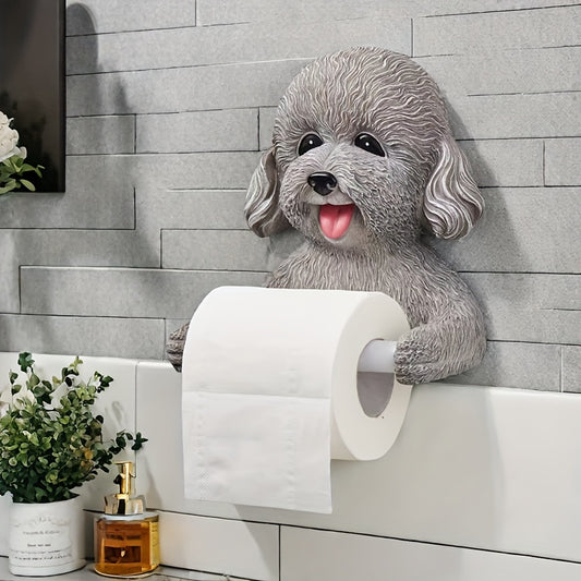 Adorable Resin Dog Tissue Holder - No-Drill Wall Mount, Perfect for Bathroom Decor & Gifts