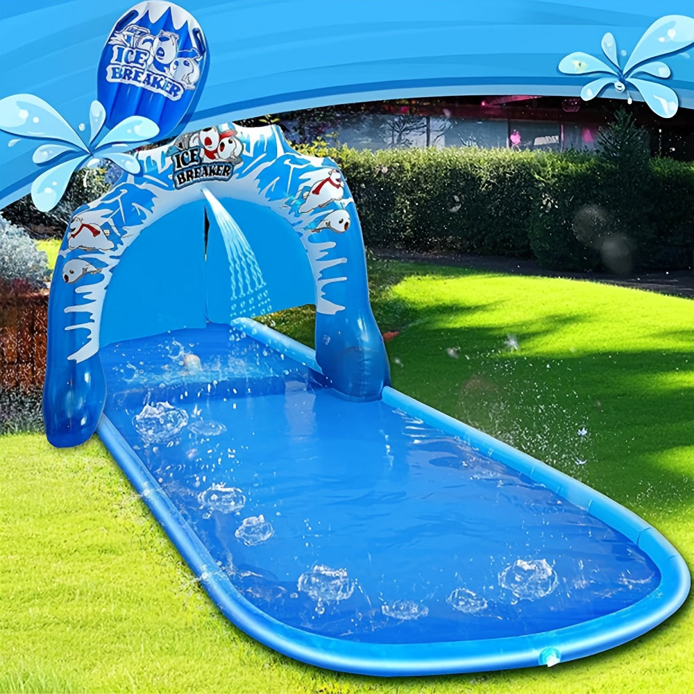 Double Sliding Water Slide for Adults & Kids - Blue Tiger Design with Ice Climbers, Outdoor Summer Fun for Backyard, Pool Parties, Camping & Family Bonding