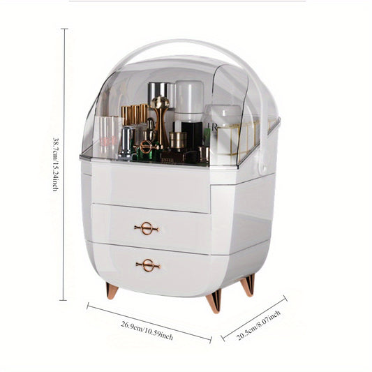 Multifunctional Acrylic Cosmetic Organizer - Standalone Desktop Makeup Storage Box with Multiple Compartments for Skincare, Perfume & Cosmetics, Durable Plastic, No Power Needed, Compact Design for Bathroom & Vanity Organization, Makeup Vanity Desk