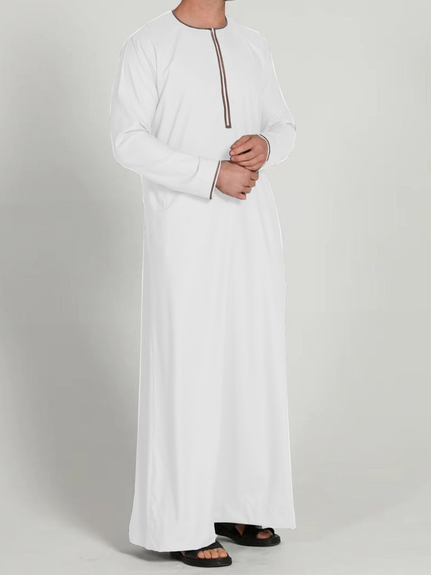 Eid Al-Adha Men's Ethnic Long Sleeve kandura, Arabic Long Gown Thobe For Men