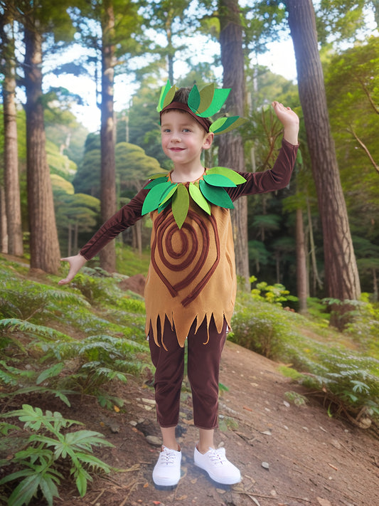 Halloween Party Playset - "The Tree" with Leafy Crown, Brown Tunic, and Green Pants - Perfect for Trick-or-Treat, Stage Performances, and Festive Gatherings, Festive Attire | Playful Design | Durable Fabric