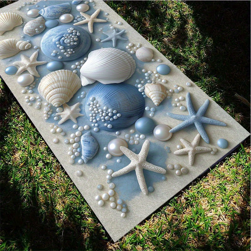 Lightweight Quick-Dry Microfiber Large Beach Towel - Turquoise Blue & White Print with Golden Shells, Sand-Resistant Thick Soft Bath Towel for s &, Swimming, Pool, Travel, Camping - Tropical Blue Design (Microfiber Sand