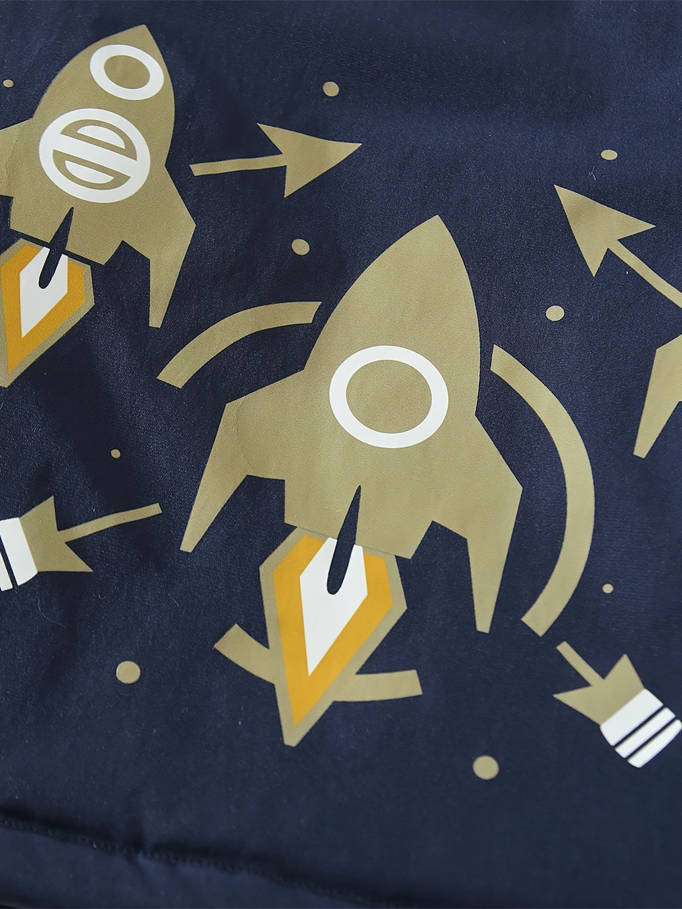 Boys' Casual Fleece Parka with Hood, Long Sleeve, Zippered Closure, Color Block Pattern, Rocket Print, Polyester 100% - Loose Fit, Woven, Non-Stretch, All-Season Warmth