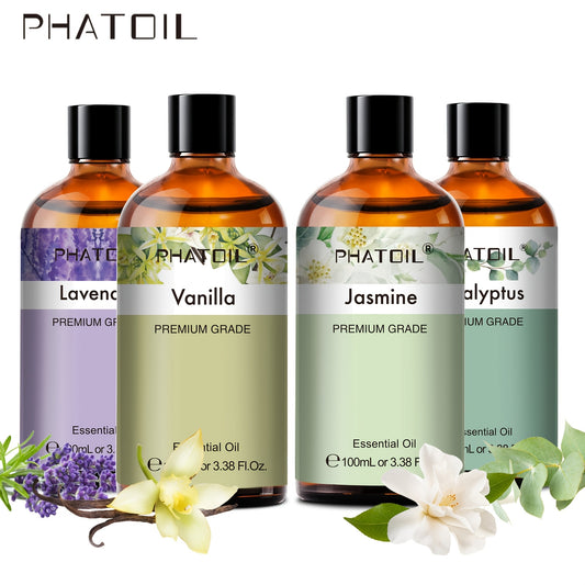 1pc PHATOIL 100ml/3.38fl.oz Essential Oil Alcohol-free for Diffusers, Humidifiers, Soap/Candle Making, Christmas Gift, Lover, Friends, Lavender, Jasmine, Eucalyptus, Vanilla, Soap Making Oil, Humidifier Oil, Floral Aroma Oil, Scent Oil, Pure Plant Extrac