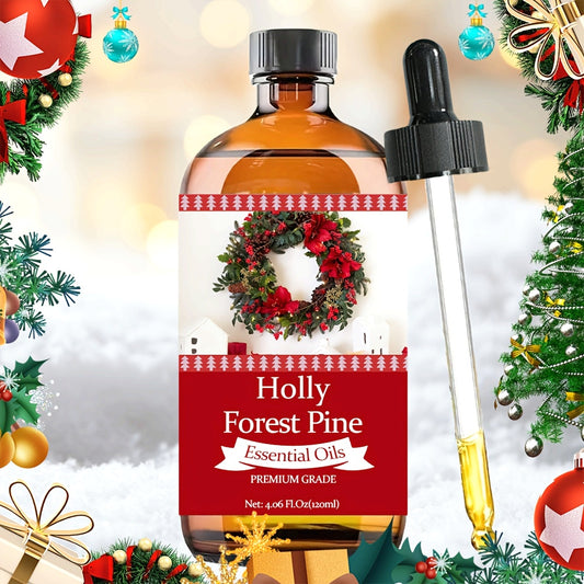 1 Bottle Holly Forest Pine Essential Oil, 120ml/4.06 Fl.Oz - 100% Pure Care Grade for Nail, Hair & Skin Care, Massage, Diffusers Humidifier - Moisturizing Massage Essential Oil for Men & Women, Meditation, All Skin Types, with Jojoba Oil, Aloe-Based, Pin