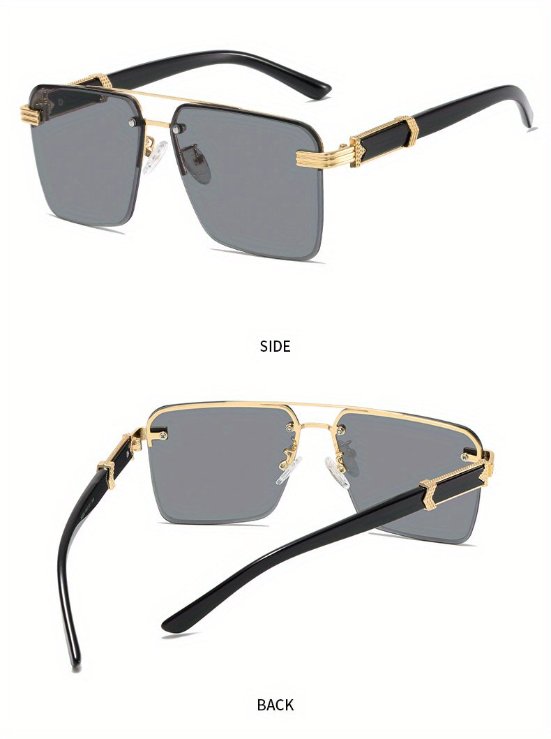 Square Lens Metal Frame Double Bridges Glasses, For Men Women Outdoor Party Vacation Travel Decors Photo Props, Ideal Choice For Gifts