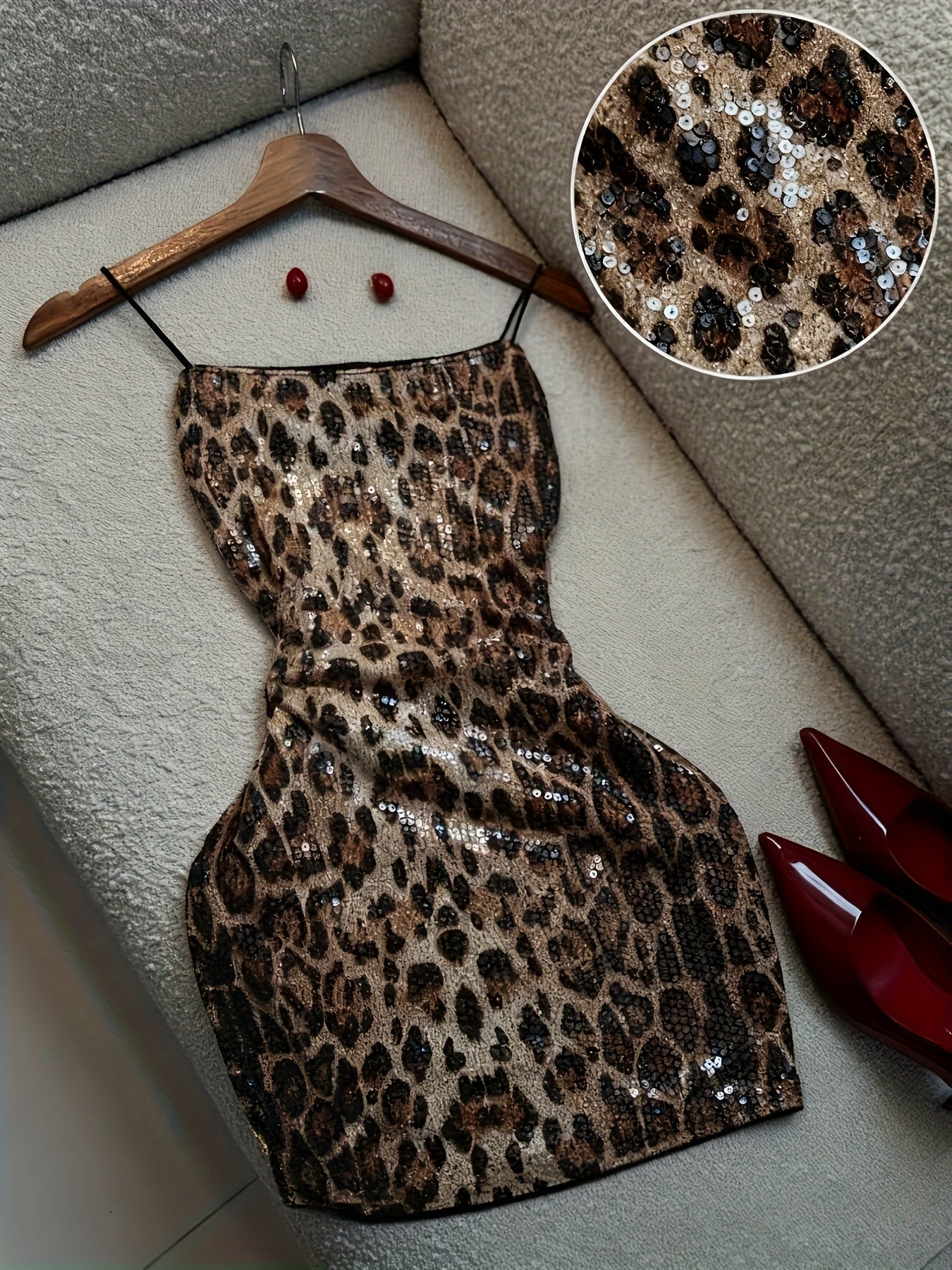 Women'S Sexy Leopard Print Dress - Slim Fit Bodycon Party & Everyday Outfit, V-Neck Spaghetti Strap Evening Gown for Nightclub, Date, Formal Events - Elegant Special Line Collection