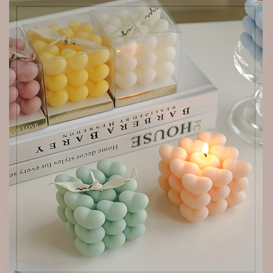 Single Pack, 7 Colors, Different Scents, Heart-Shaped Magic Cube Scented Candle for Home Decor - Perfect Gift or Party Favor for Valentine's Day, Birthdays, Weddings & More, Christmas Candle, Christmas Candles, Romantic Ambiance, Festive Atmosphere, Eleg