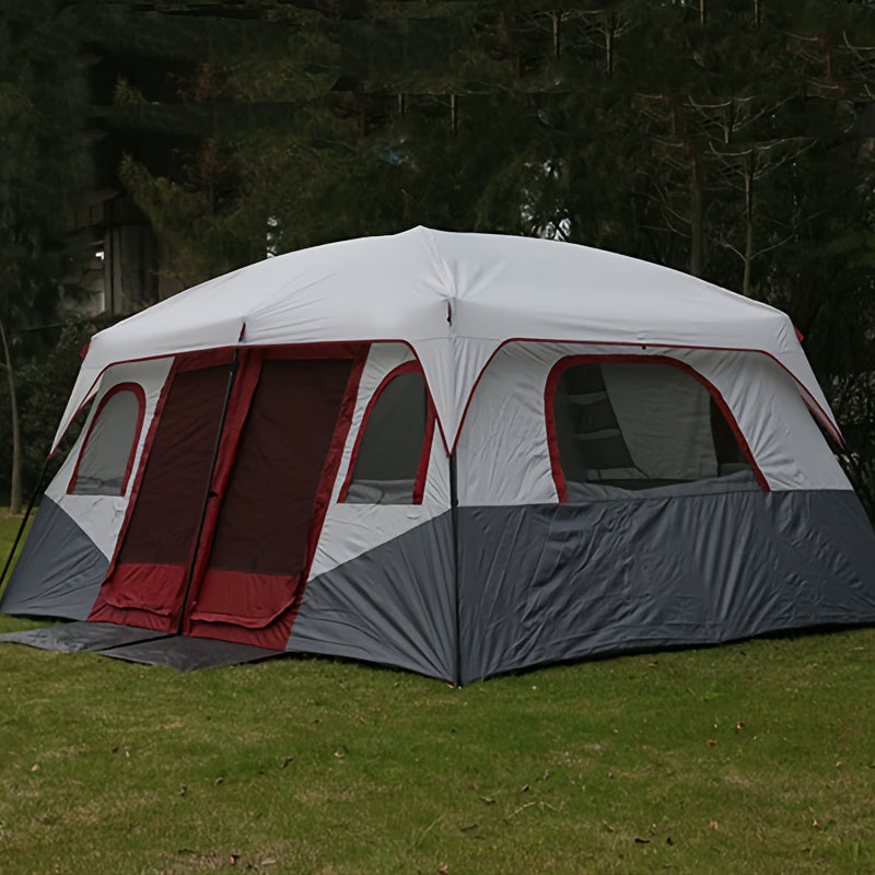 Portable Outdoor Tent | Deluxe Extra Large Double-Layer | Sun & Wind Protection | Includes Green Toilet Tent | Easy Setup | Durable Oxford Cloth & Fiberglass | Ideal for Camping and Travel | Non-Waterproof | Zip Closure | Four-Person Capacity, Camping Te