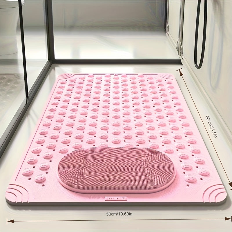 Non-Slip Shower Bath Mat with Massage Nodes & Suction Cups - PVC Bathroom Floor Mat with Large Drain Holes for Anti-Fall Safety, Water Drainage & Comfort, Wet Area Safety, Ergonomic Design, Sturdy Material, Family Use