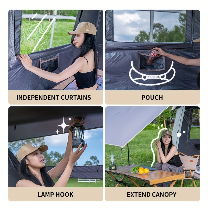 KAIROAD 6-Person Automatic Pop-Up Camping Tent with Sunshade Canopy, 2-in-1 Convertible Design, Durable Glass Frame & Zipper Closure, All-Season Outdoor Camping Gear for Family Camping, Hiking, Backyard Adventures (Grey), Tents for Camping, Modern Tent D