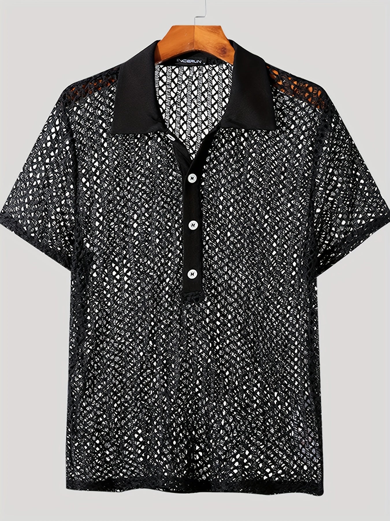 Fas Shirt.hionNova Mesh Cut-Out Short Sleeve Collared Top in Bright Colors - Sheer and Trendy Summer