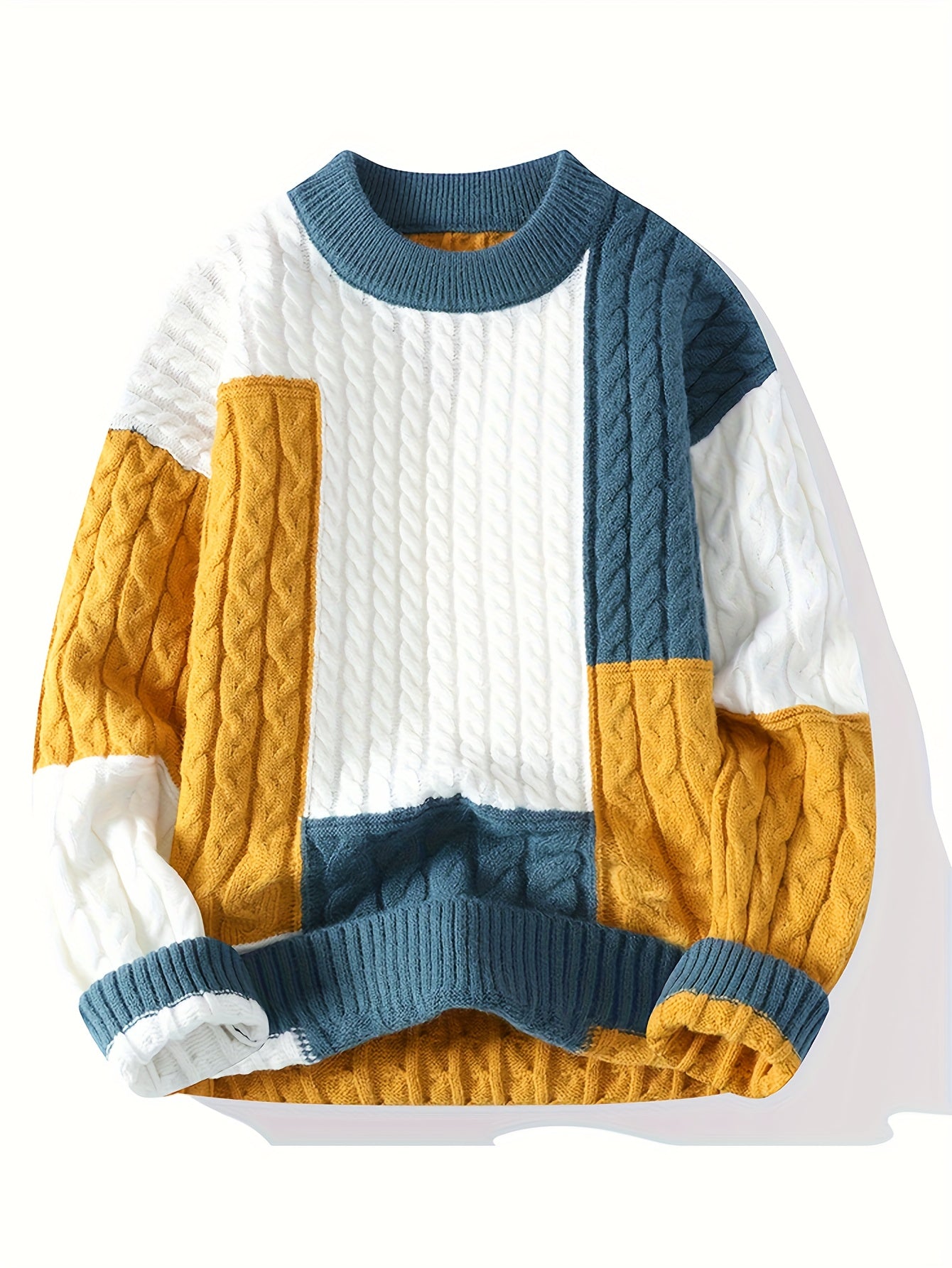 Men's Thermal Sweater Pullover - Slim Fit Knit Sweater Sweater in White, Brown, Mustard Yellow - Elegant Cold Weather Sweater for Fall/Winter - Hand Washable Office & Everyday Sweater, Knitted Sweater, Winter Comfort Clothing, Elastic Fabric, Ribbed Text