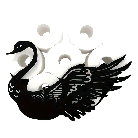 Swan-Shaped Wrought Iron Toilet Paper Holder, Self-Adhesive Freestanding Bathroom Tissue Rack with Powder Coated Finish, Decorative Storage Organizer for Bath Accessories - 1 Pack