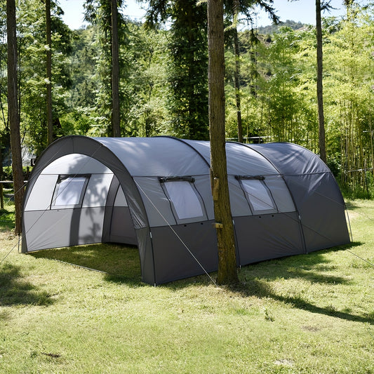 Extra Large 8-Person Family Camping Tent - Windproof & Sunproof Thick Portable Tunnel Tent with Front Zippered Entrance, All-Season Use for Outdoor Camping, Hiking, Family Adventures (Gray), Tents for Camping, Spacious Interior, Durable Fabric Cover