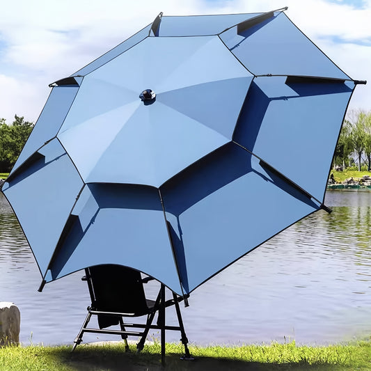 Extra Large 2m-2.4m Outdoor Umbrella with Turquoise Canopy & Frame - 360° Adjustable Sun Shade, Heavy-Duty Rectangular Beach Umbrella for Pool, Patio, Balcony, Lake - Easy-Clean Fabric, Sturdy Base Compatible (Grey/Black Frame, Multi-Color Options Availa