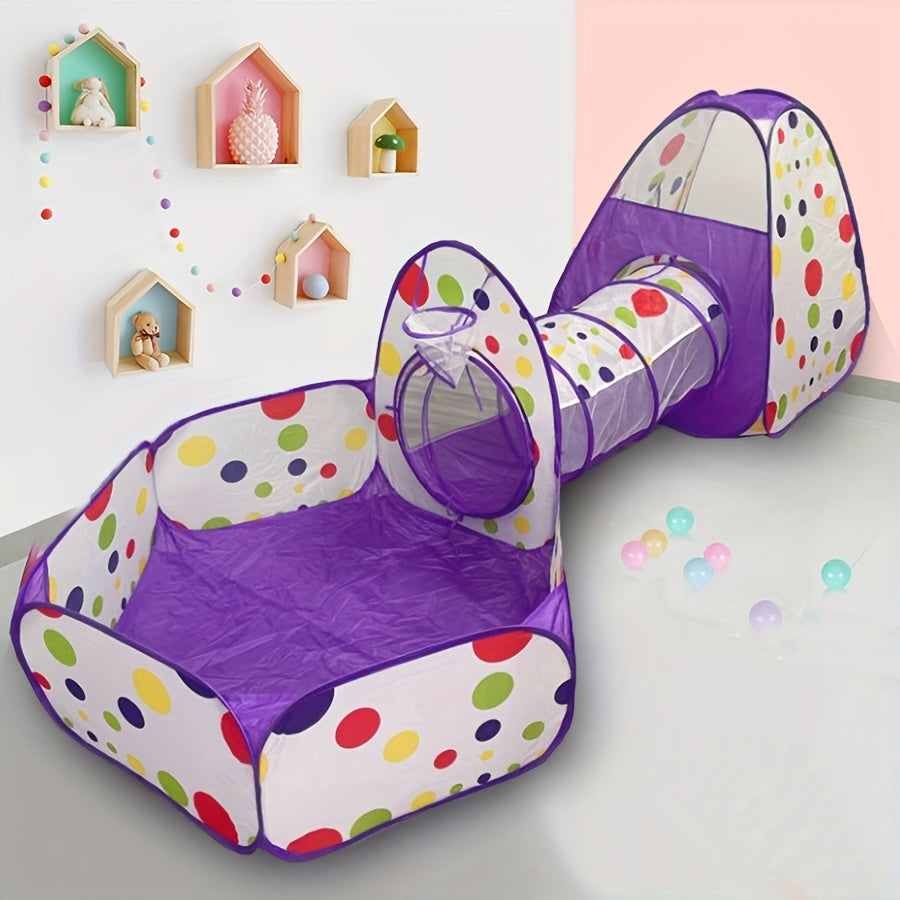 Purple Dot Three-Piece Kids Tent Set with Storage Bag, Portable Playhouse for Indoor and Outdoor Fun Including a Pit Stop Pool - Ideal Role-Play Gift to Spark Imagination in Boys & Girls – Perfect Birthday Present