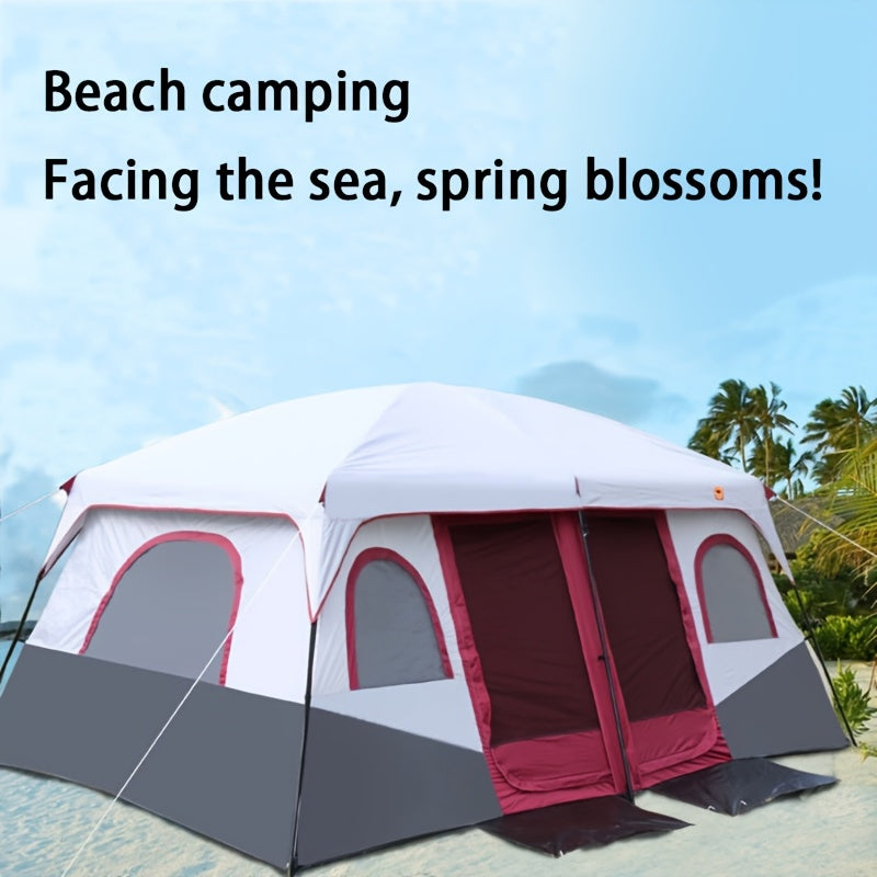 Portable Outdoor Tent | Deluxe Extra Large Double-Layer | Sun & Wind Protection | Includes Green Toilet Tent | Easy Setup | Durable Oxford Cloth & Fiberglass | Ideal for Camping and Travel | Non-Waterproof | Zip Closure | Four-Person Capacity, Camping Te