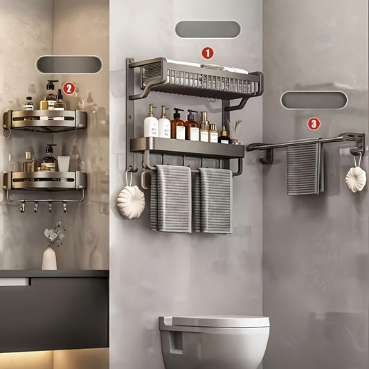 1pc Wall Mounted Bathroom Storage Rack, Bathroom Hanging Shelf, 2 Tier Bathroom Shelves, Cosmetic Storage Rack, Shampoo Shower Gel Holder Organizer, Bathroom Accessories, Bathroom Storage And Organization