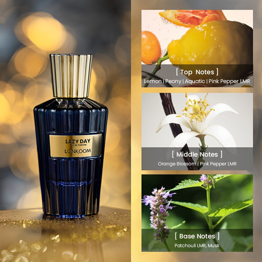 LONKOOM LAZY DAY EDP for Men & Women - Floral Oriental Scent with Lemon, Paeonia, Aquazone, Pink Pepper, Musk & Orange Blossom, 50ml/1.7fl.oz, 4-6 Hour Long-Lasting Fragrance, Luxury Gift for Dates & Special Occasions, Date Night Scent, Sophisticated Bot