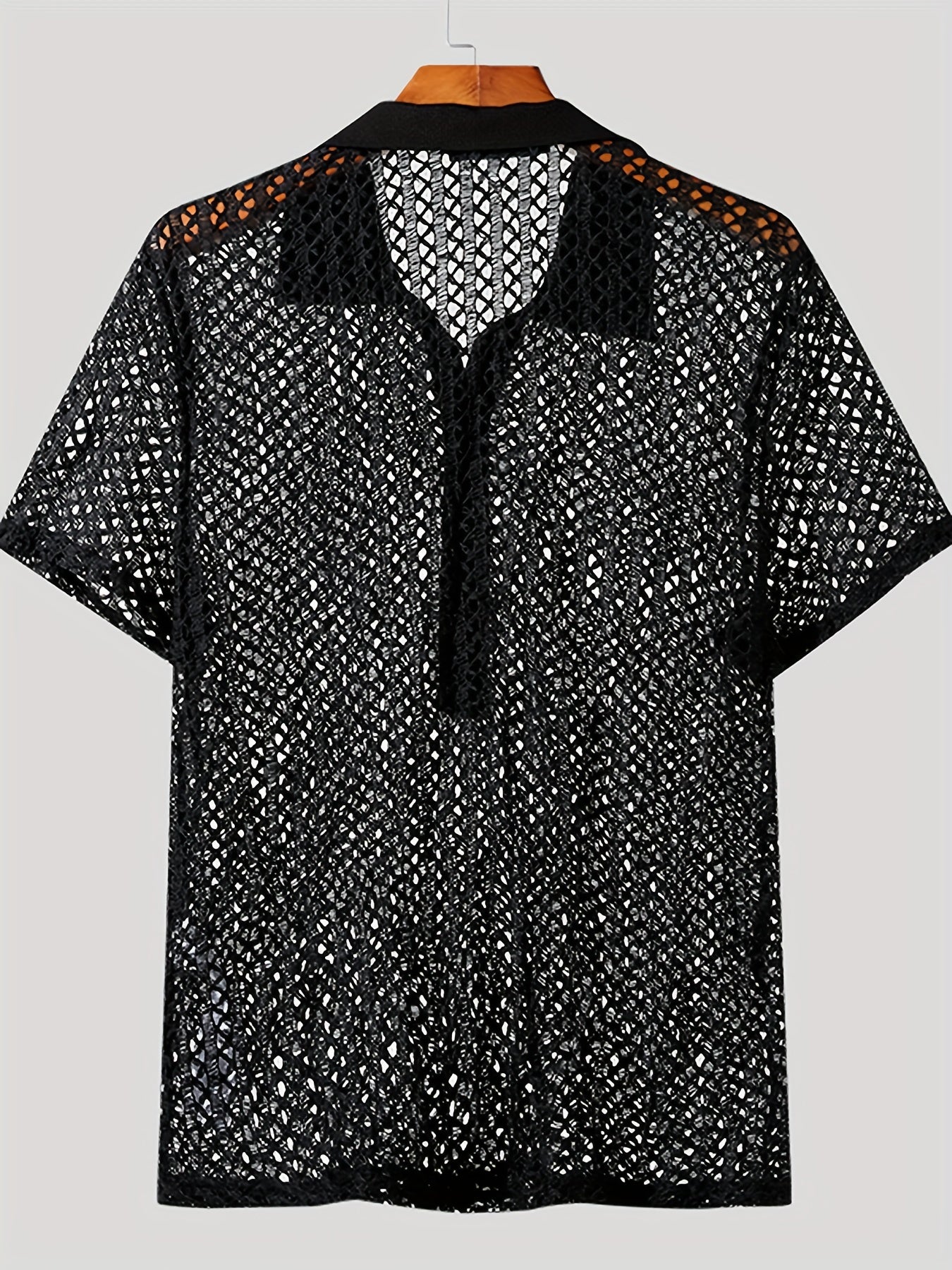 Fas Shirt.hionNova Mesh Cut-Out Short Sleeve Collared Top in Bright Colors - Sheer and Trendy Summer