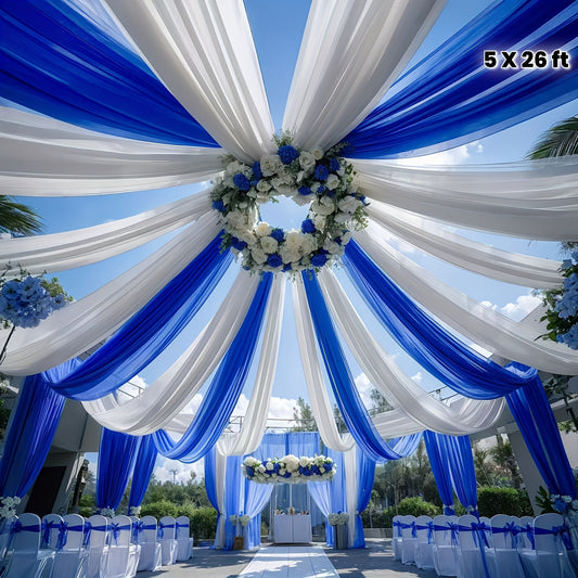 2pcs Royal Blue and White Ceiling Curtain Set 152.4 x 792.48cm, Can be used for Table Flag Decoration, Wedding Ceiling Curtain Arch Curtain Wedding Ceremony Transparent Blue Curtain Tree Curtain Wedding Arch Curtain Party Decoration Fabric, Suitable for