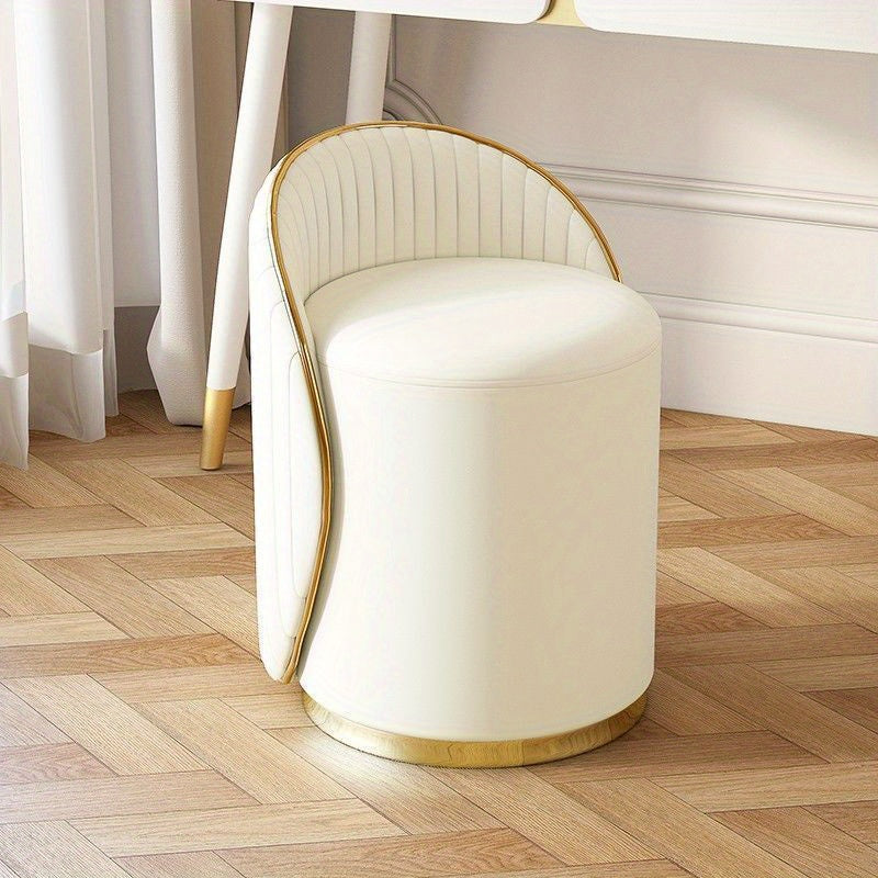 Modern Luxury Swivel Makeup Chair & Ottoman - Memory Foam Cushion, White & Blue/Golden Accent Stool with Soft Curved Backrest, Space-Saving Design for Small Spaces, Easy Assembly, Hardwood Frame & Plywood Construction, Ideal for Bedroom, Living Room, Van