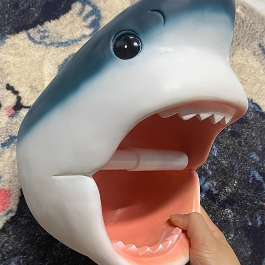 GRAND LINE (88512469) Cute Animal Wall-Mounted Toilet Paper Holder, Shark Design —— Resin Bathroom Tissue Rack for Waterproof Decoration and Home Use in Kitchen or Restroom, Bathroom Organizer, Home Decor Accessory, Decorative Wall Holder, Playful Home D
