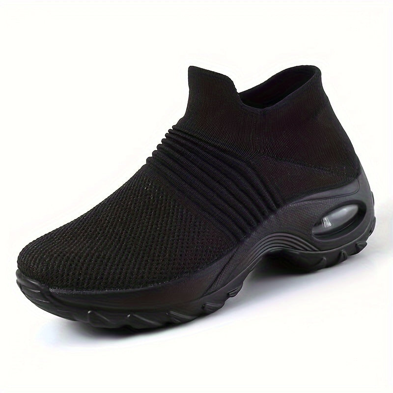 Women's Knitted Socks Shoes, Slip-on Breathable Running Shoes, Air Cushion Casual Walking Shoes For Women & Men