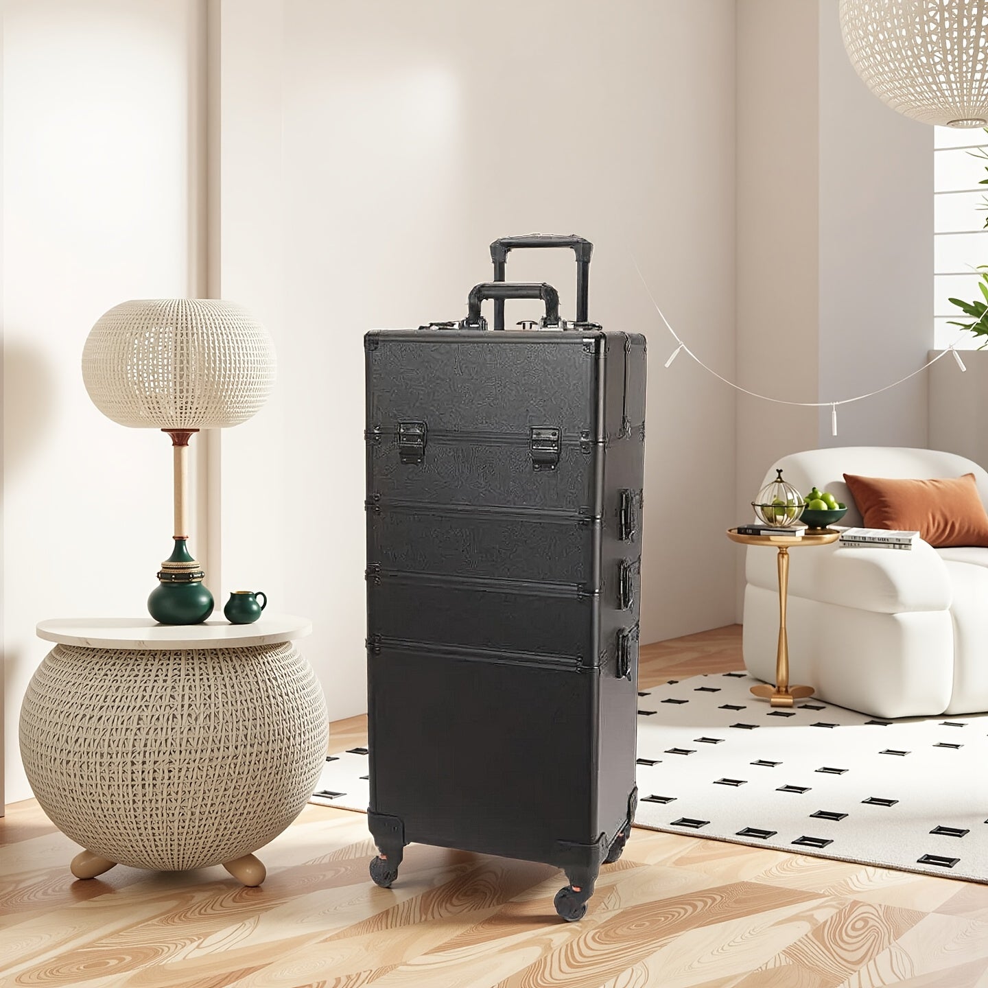 Professional Heavy-Duty Locking Mobile Beauty Case - Aluminum Alloy Makeup Cart with 4-Wheel Silent Locking System, Multi-Tier Drawers & Built-In Workstation (68.58cm+ Height) - Freestanding Organizer for Makeup Artists, Salon & Travel