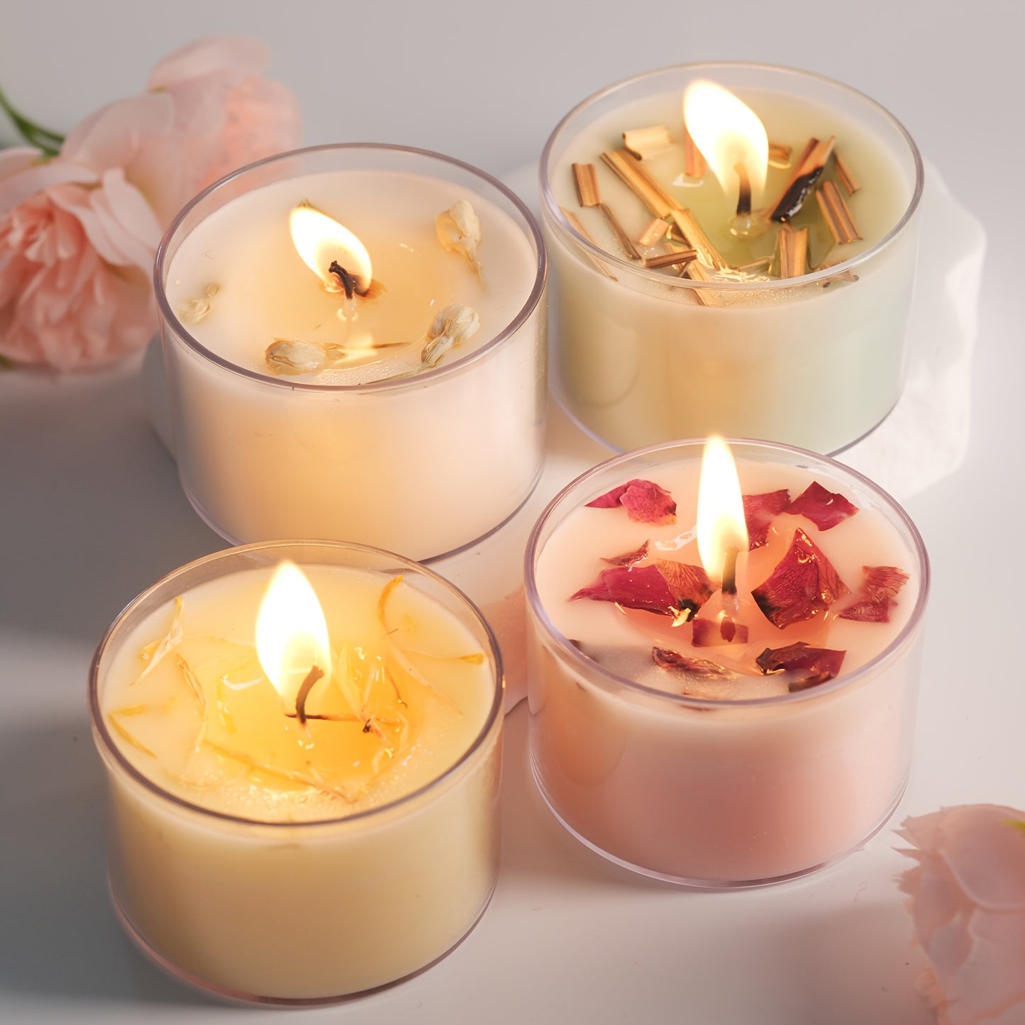 1pc Luxury Scented Candle Collection | 70g/2.47oz in Clear Plastic Jar | Features 5 Aromas: Lemongrass, Gardenia, Lavender, Vanilla, Rose | 3.8cm Elegant Height | Long-Lasting 10h Burn | Ideal Gift Set with Protective Wrap