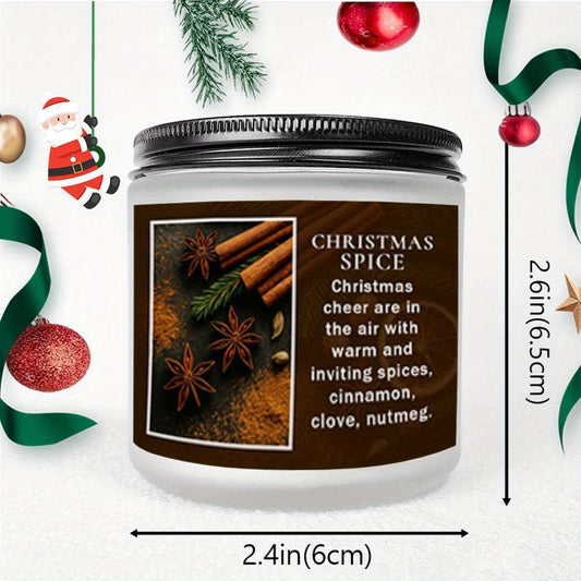 1pc Christmas Spice Scented Candle with Star Anise, Cinnamon, Clove, Nutmeg & Green Pine - Long-Lasting 12+ Hour Burn Time, Soy Wax, Glass Jar with Bow - Holiday Home Decor, Gift for Women, Men, Mom, Dad, Wife, Husband, Boyfriend, Girlfriend, Family, Xma