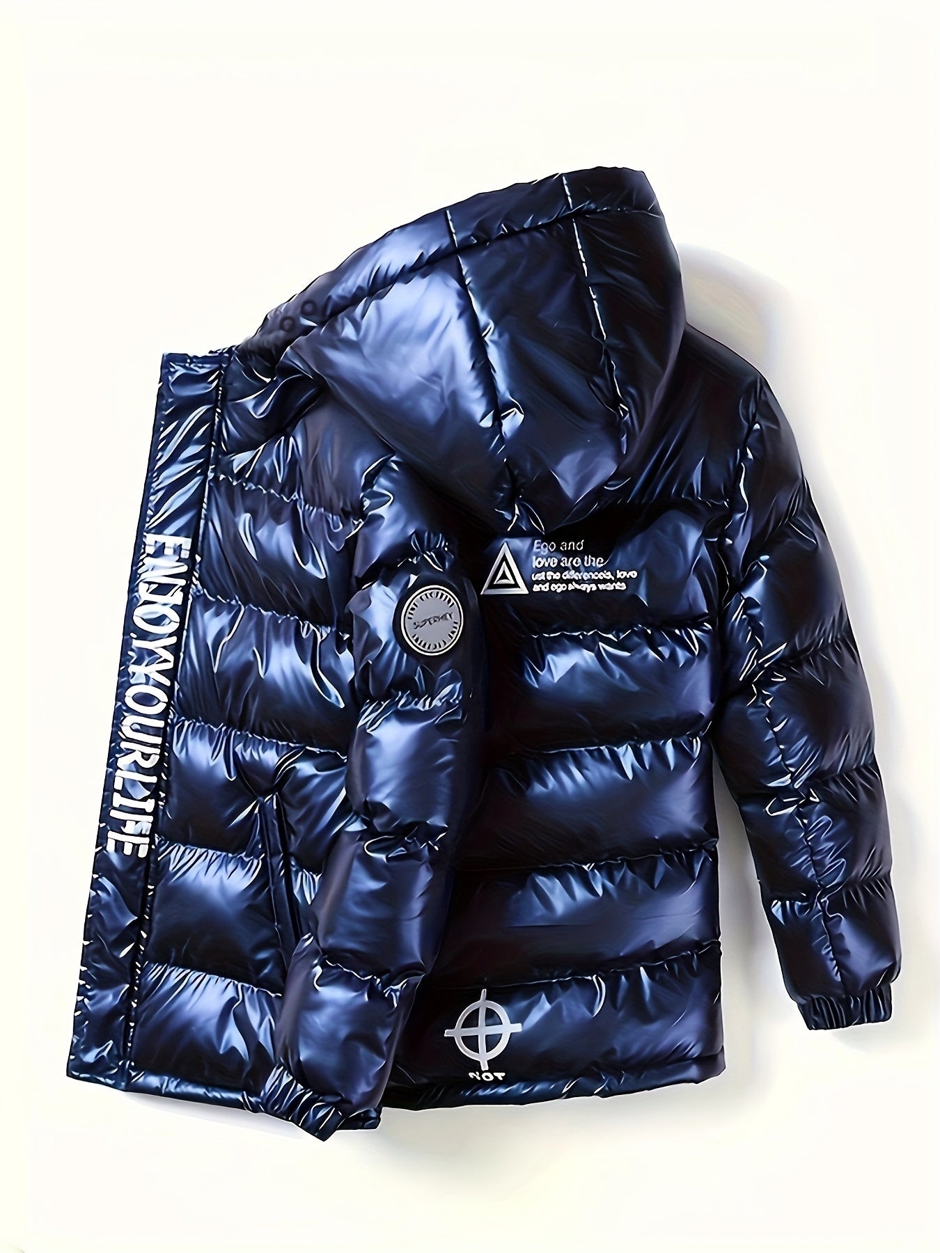 Boys' Winter Warmth Jacket, Casual Polyester 100% Long Sleeve with Zipper, Alphabet Pattern, Regular Fit, Non-Stretch Fabric, Cardigan Collar, Thickened Coat for Fall/Winter