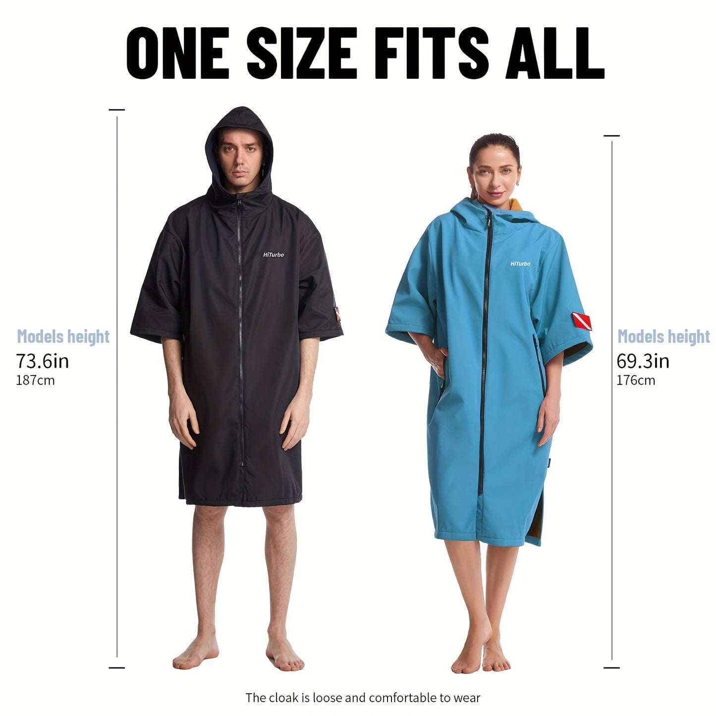 HiTurbo Outdoor Changing Towel Robe, Quick Drying Bathrobe with Hooded, Comfortable Cloak with Zipped Pockets, Suitable for Beach, Home, Bathroom, Camping, Surfing.