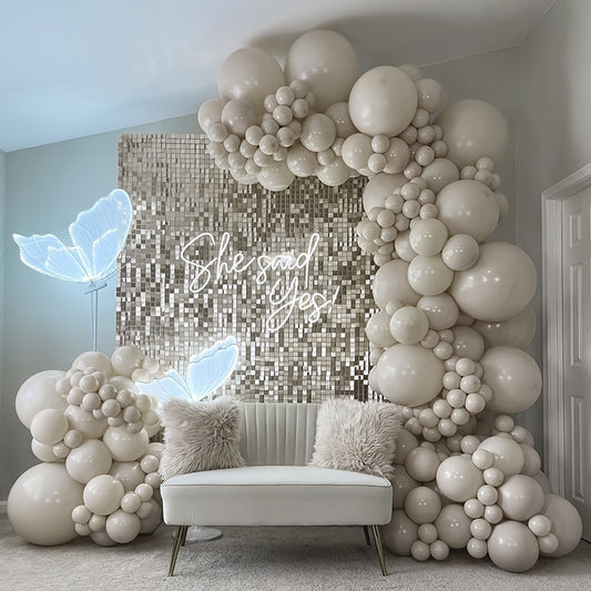 205pcs beige cream balloon set arch wedding beach balloon arch stand happy birthday party latex boho balloon kit decoration, suitable for party background decoration, Christmas, Valentine's Day, graduation season, Mother's Day