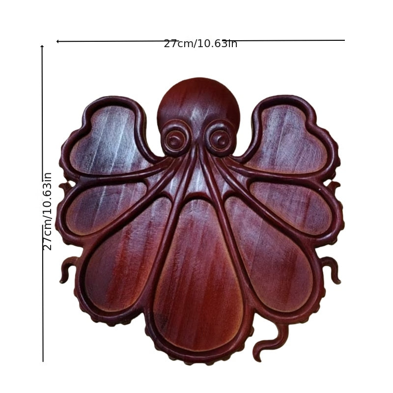 1pc Octopus-Shaped Solid Wood Serving Tray - Oceanic Design with Tentacle Details, Natural Wood Grain for Seafood, Cheese & Appetizers - Elegant Kitchen & Dining Decor, Durable High-Quality Wood, Seafood Presentation, Unique Kitchenware, Artistic Craftsm