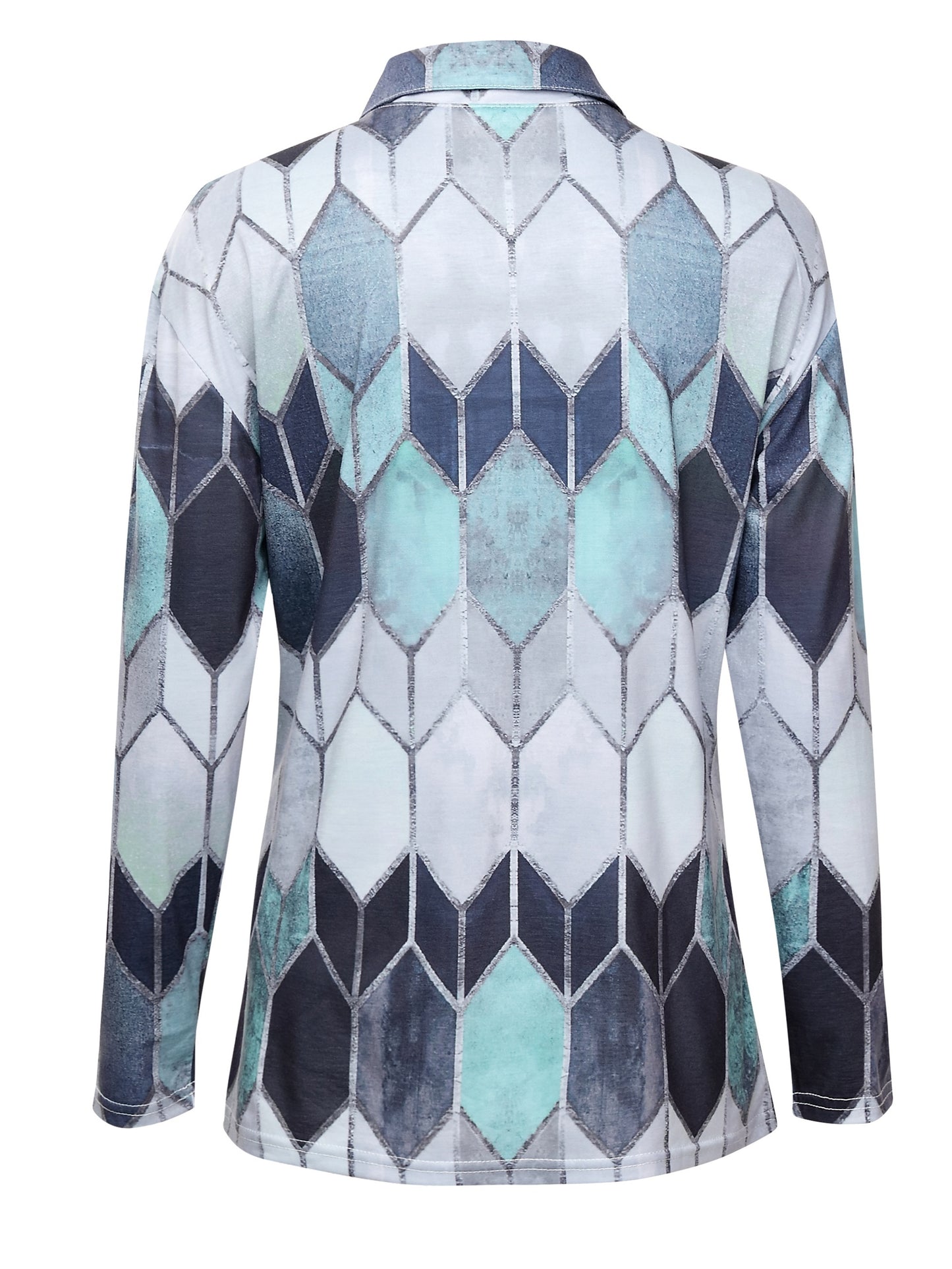 Colorful Geometric Zip-Up Long Sleeve Shirt - Stretchy & Comfortable Polyester Blend, Machine Washable - Casual Style for All Seasons