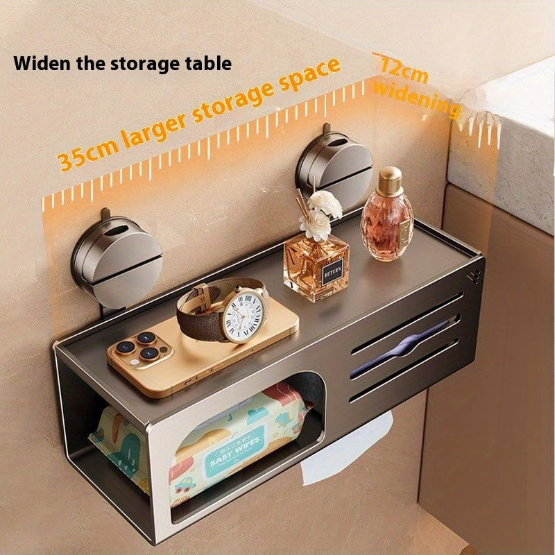 CYCY Wall-Mounted Bathroom Tissue Box Holder with Suction Cup Installation - Space-Saving Square Design, Durable Carbon Steel, Holds Multiple Rolls, Ideal for Toilet Paper & Face Towels, Modern Minimalist Style, Toilet Paper Holder, Toiletry Organizer, S