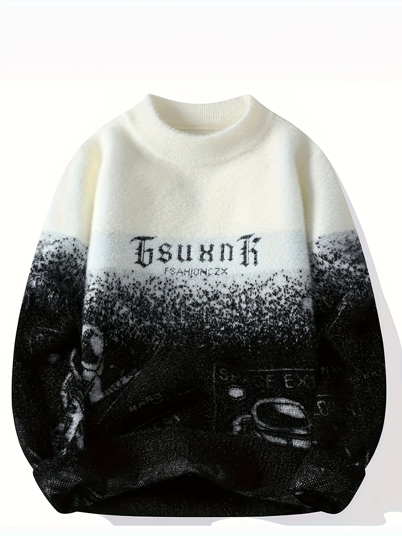 Men'S Cozy Fleece Sweatshirt - "FSAHIONCZX" Graphic, Beige & Brown, Ribbed Knit, Long Sleeve, Crew Neck, Perfect for Fall/Winter, Winter Clothing | Ribbed Knit Sweatshirt | Cozy Fleece Material, Thick