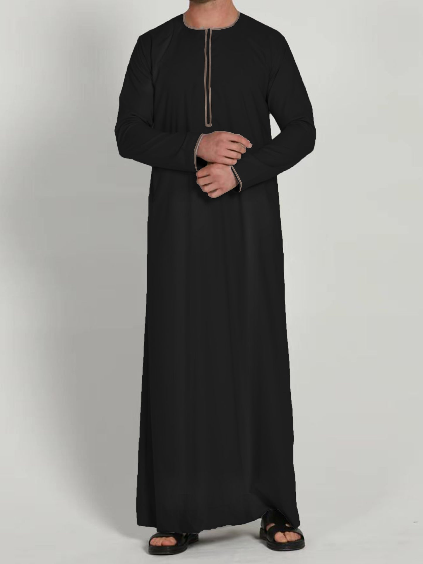 Eid Al-Adha Men's Ethnic Long Sleeve kandura, Arabic Long Gown Thobe For Men