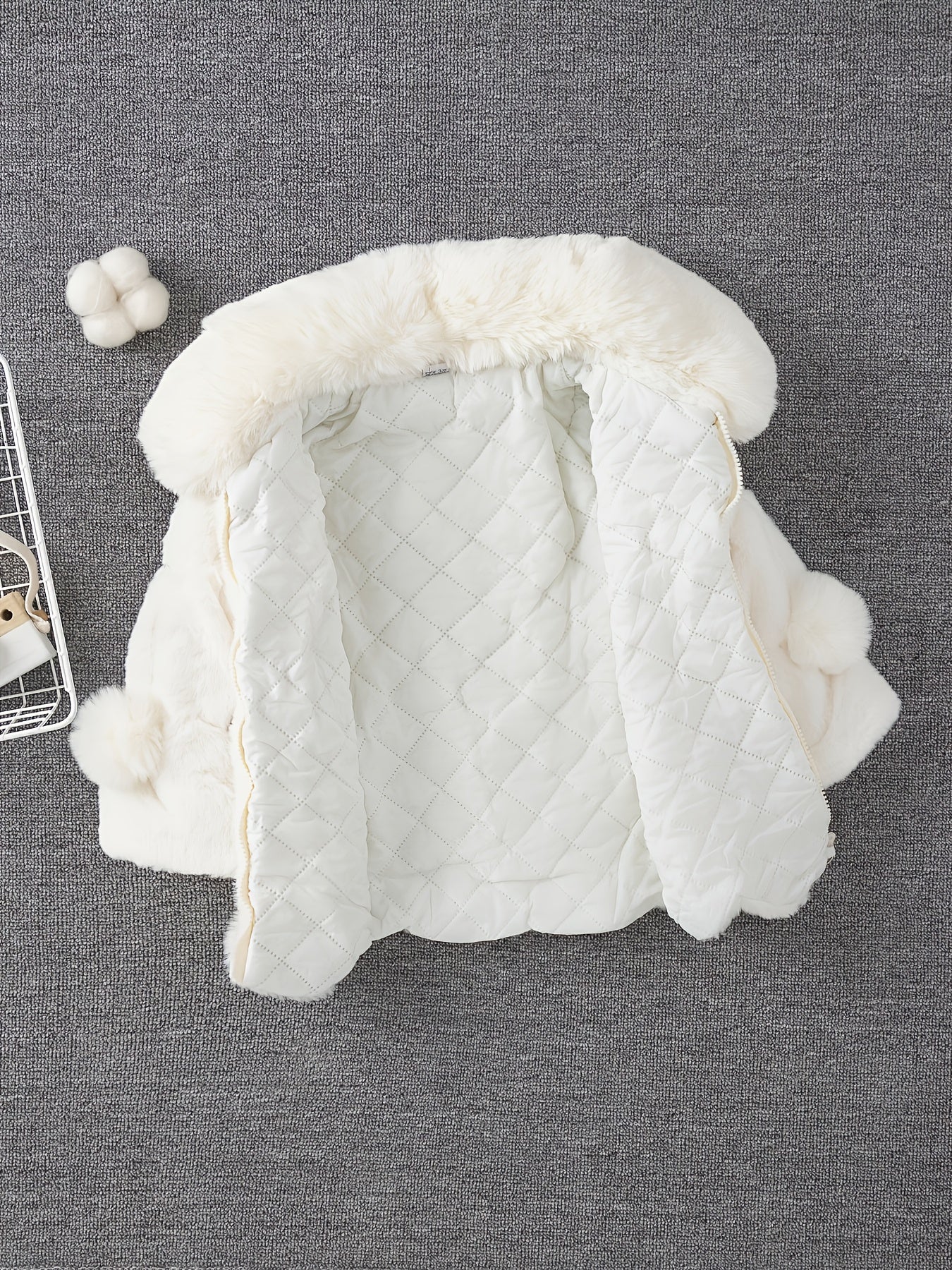 Girls' Winter Coat with Faux Fur Trim - Warm Zip-Up Jacket, Asymmetrical Hem, Long Sleeves, Polyester Lining, Perfect for Outdoor Play & Casual Attire, -7, Winter Coat for Girls, Playful Design, Soft Texture