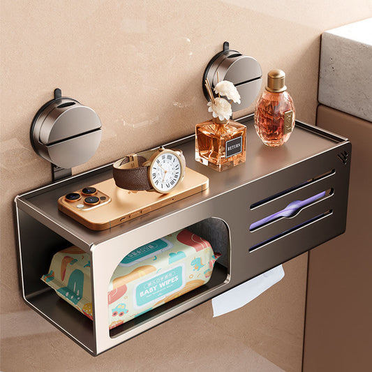 CYCY Wall-Mounted Bathroom Tissue Box Holder with Suction Cup Installation - Space-Saving Square Design, Durable Carbon Steel, Holds Multiple Rolls, Ideal for Toilet Paper & Face Towels, Modern Minimalist Style, Toilet Paper Holder, Toiletry Organizer, S