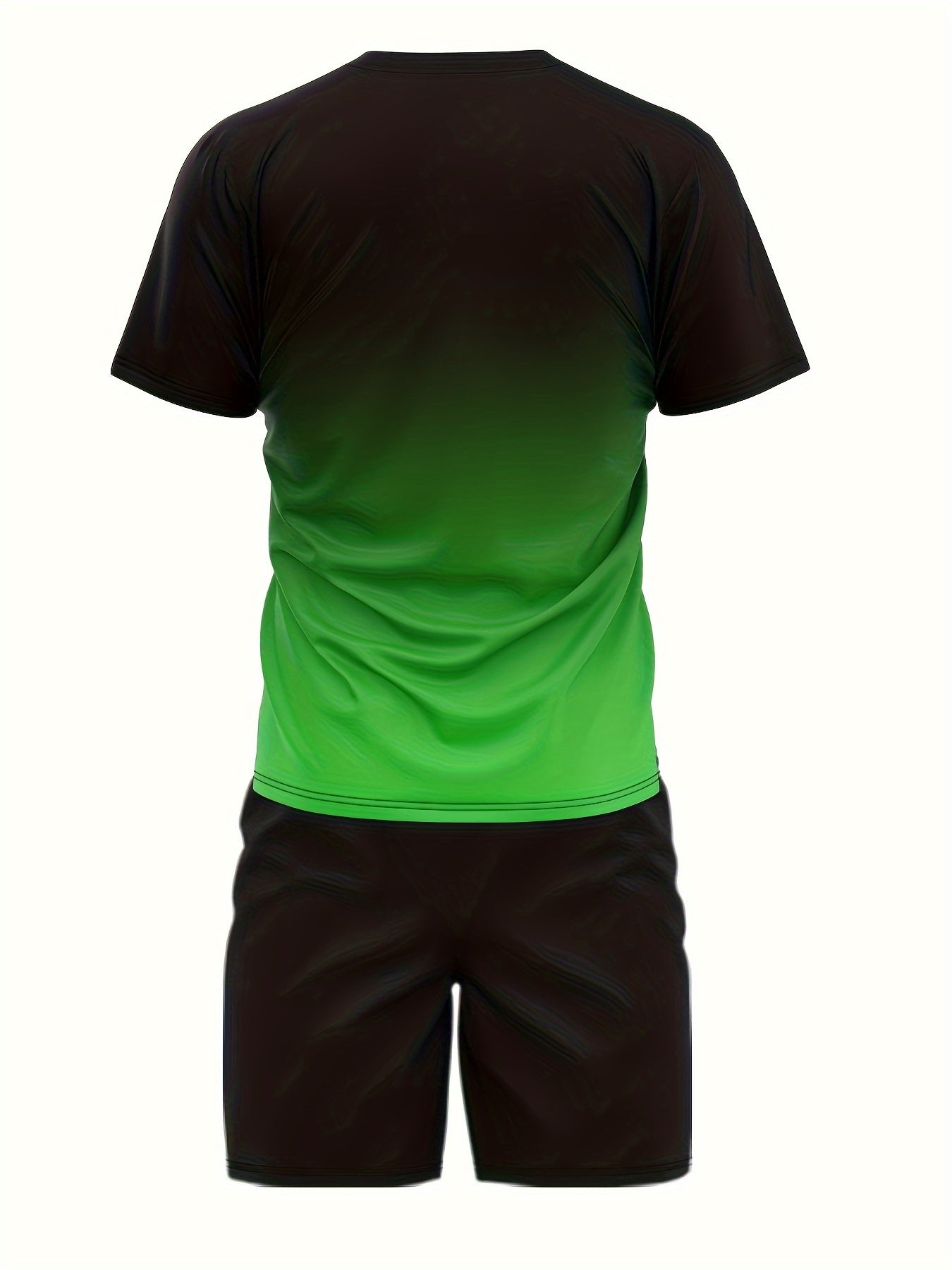 Ombre 2Pcs Trendy Outfits For Men, Casual Crew Neck Short Sleeve T-shirt And Drawstring Shorts Set For Summer, Men's Clothing Vacation Workout