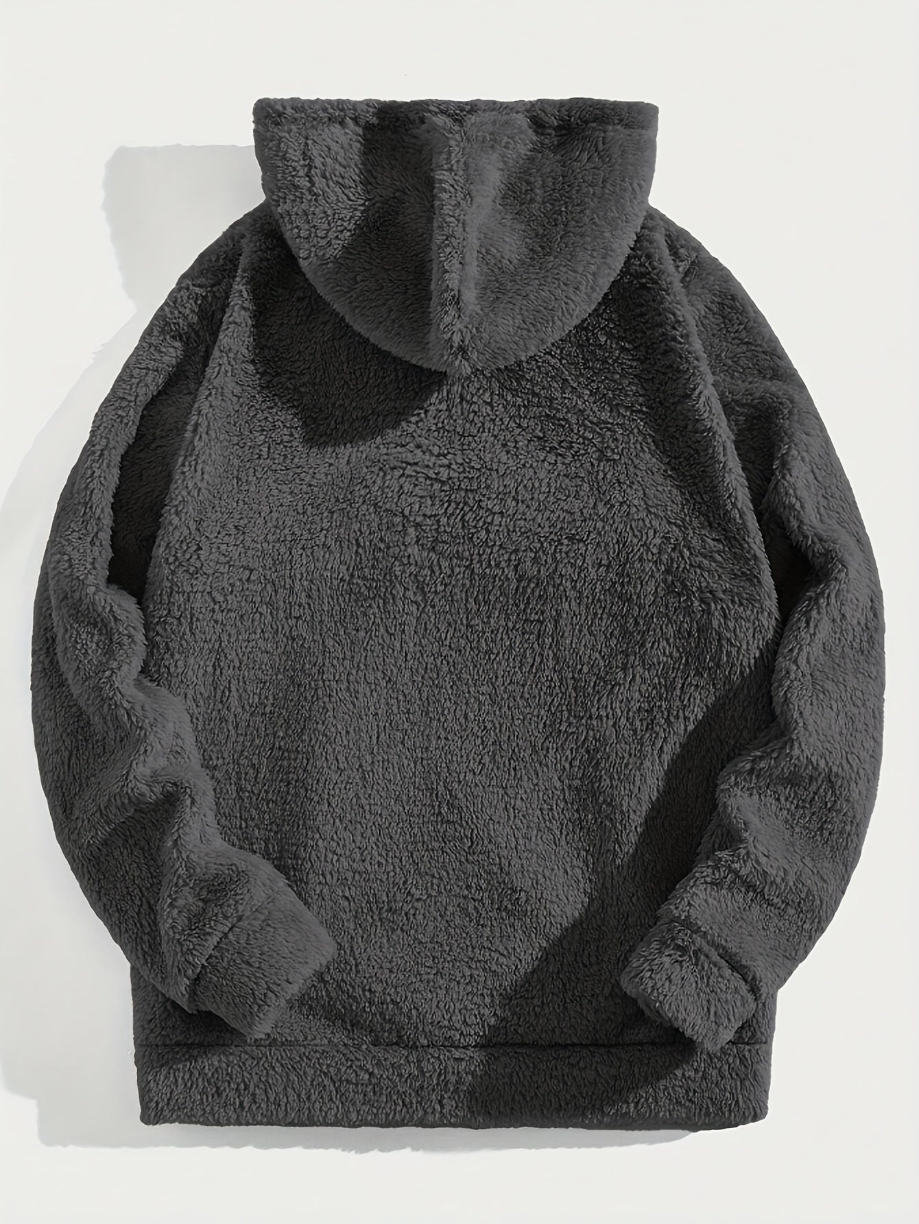 Men'S Fashion Classic Solid Color Flannelette Hoodie with Embroidered Lettering, Casual Style, Medium Stretch Knit Fabric, Hooded Collar, Quarter Zip, Regular Fit for Daily Leisure and Commuting, Long Sleeve Pullover for Fall/Winter - 100% Polyester