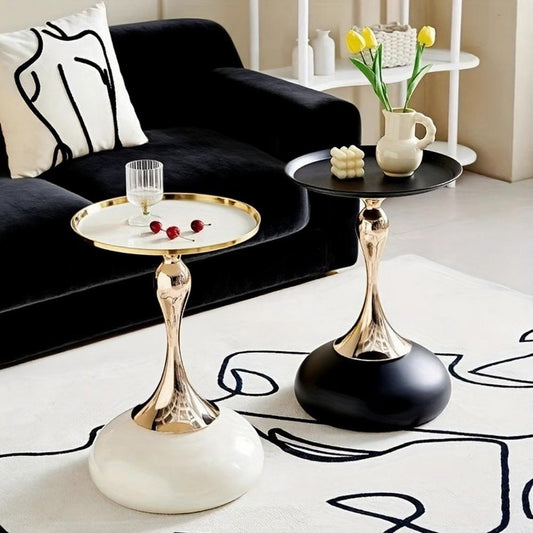 Modern Sofa Side Table, Black or White Options, Round Coffee Desk with Column Legs for Indoor/Outdoor Bar Countertop and Storage Shelf Layer, Living Room Furniture Set, Entryway Display Cabinet Small Dining Tables C4241-22w41-92, Multifunctional Rack Y72